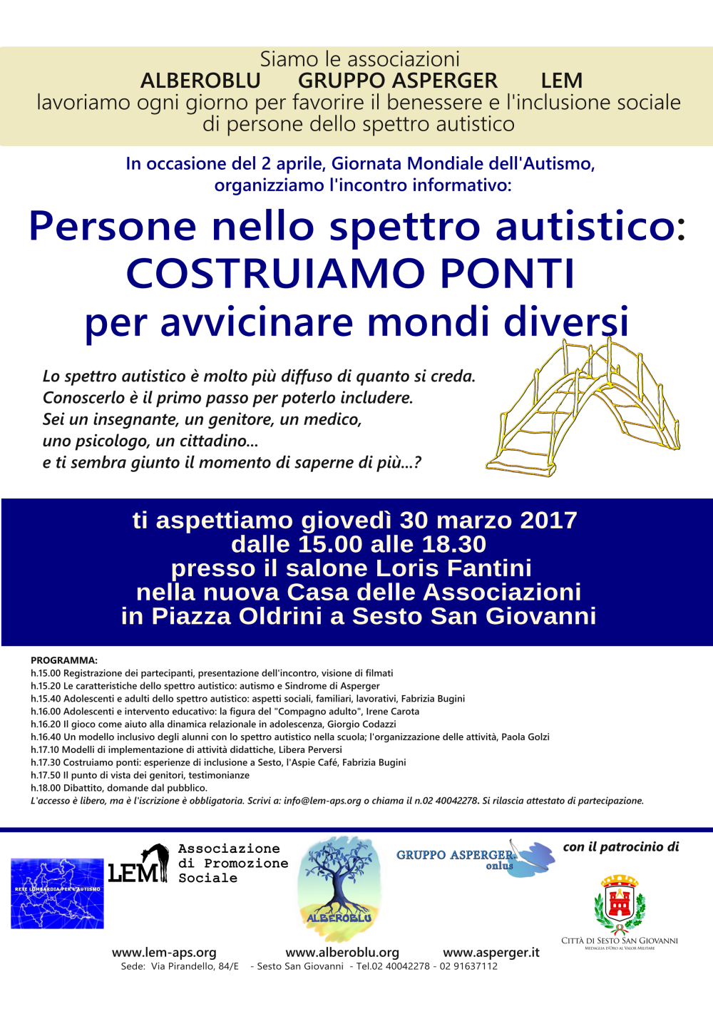 Convegno “Persone nello Spettro Autistico: COSTRUIAMO PONTI per avvicinare mondi diversi
