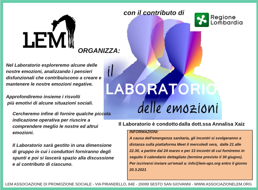 Parte il 24 marzo il LABORATORIO DELLE EMOZIONI