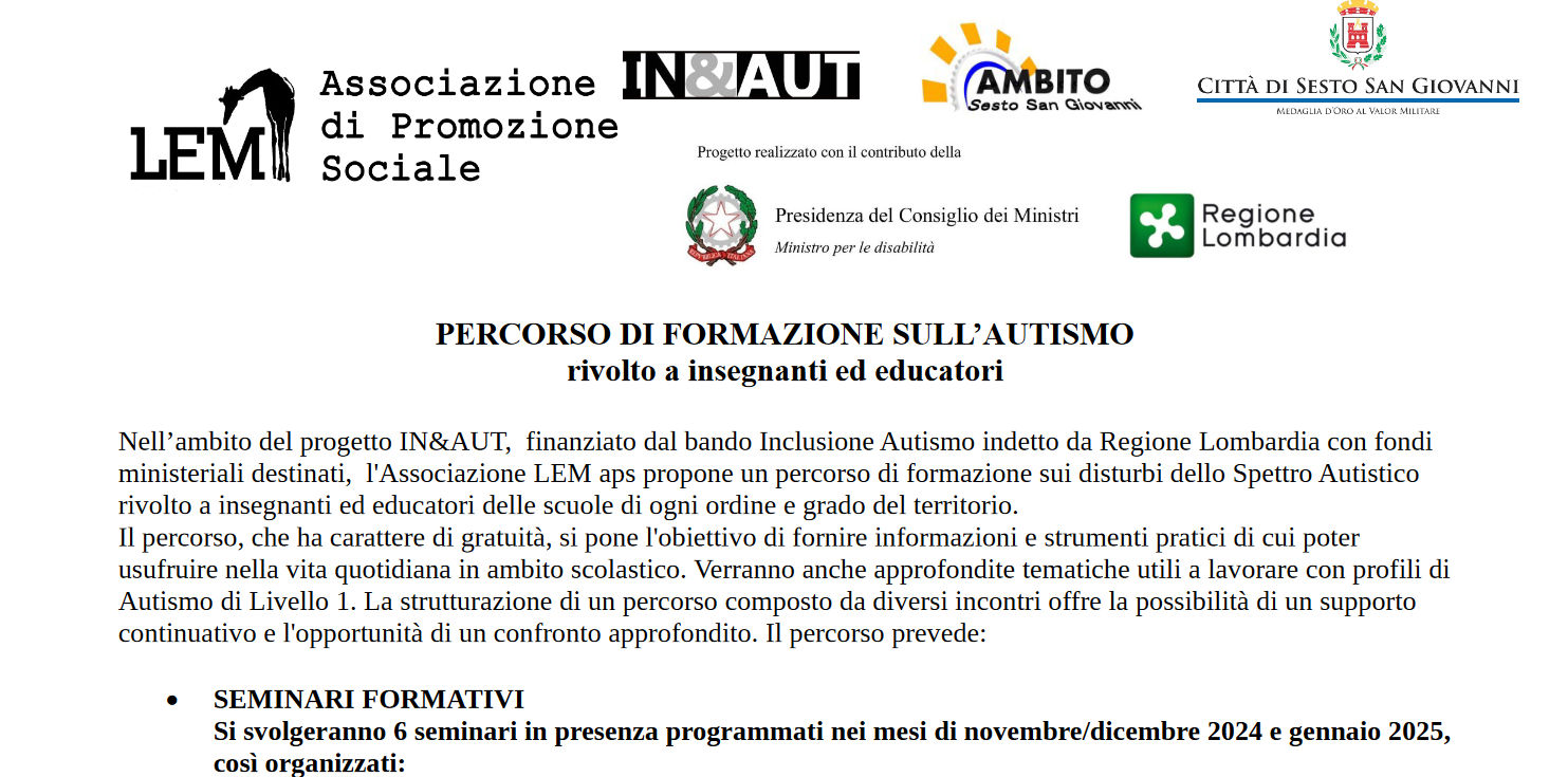 Percorso formativo per educatori e insegnanti